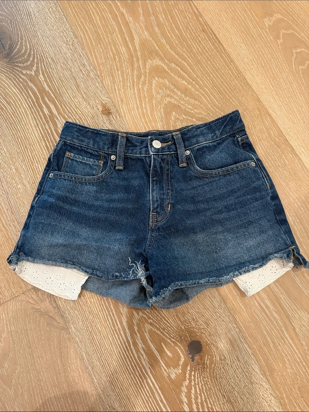 Dark Blue Old Navy Denim Girls Size 12 Cutoff Shorts with Eyelet Trim